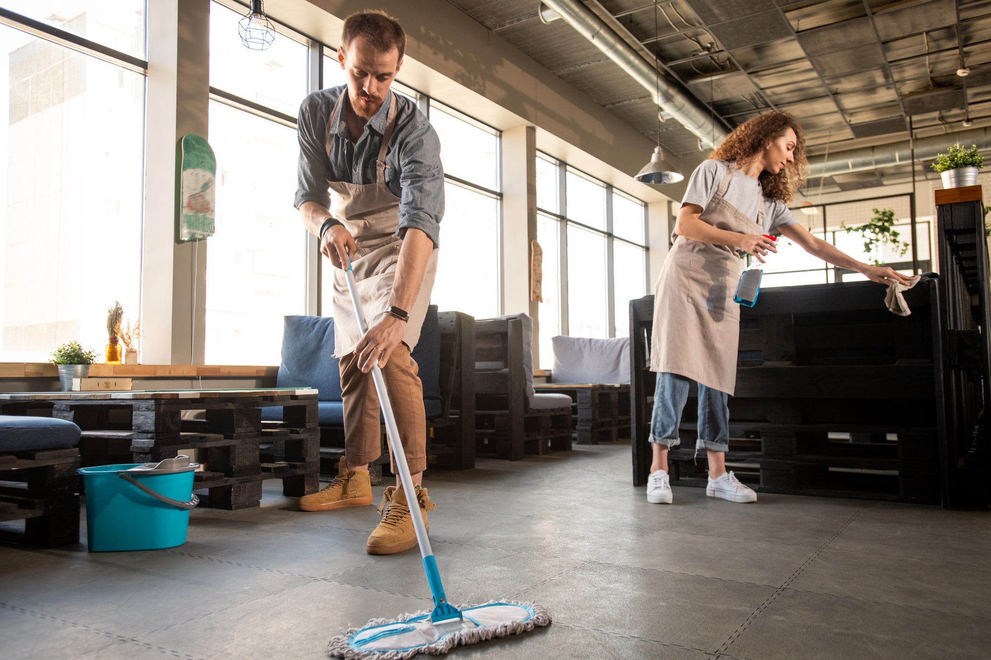 Doing cleaning in cafe